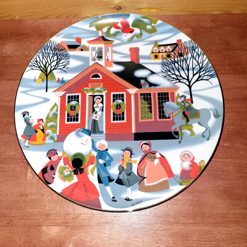 Vintage Village School House 1980 Christmas Holiday Plate Betsey Bates Ltd Ed.